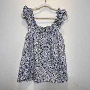 Piyama Nicolette Womens Medium Sleep Tank Top Blue Floral Flowy Ruffle Cottage